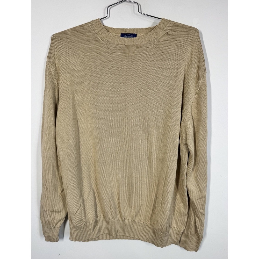 Faconnable Tan 100% Cotton Crew Neck Pullover Sweater‎ Men's XXL Classic Preppy